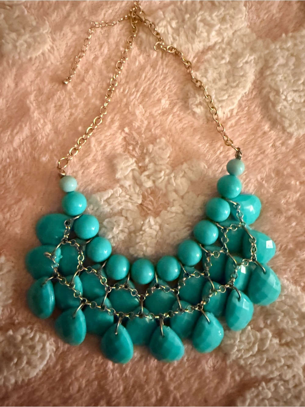Turquoise with Rhinestones Teardrop Statement Necklace - Women Jewelry - Picture 4 of 4